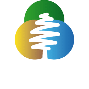 Logo der klimapositiven Waldwirtschaft mit weißem Text